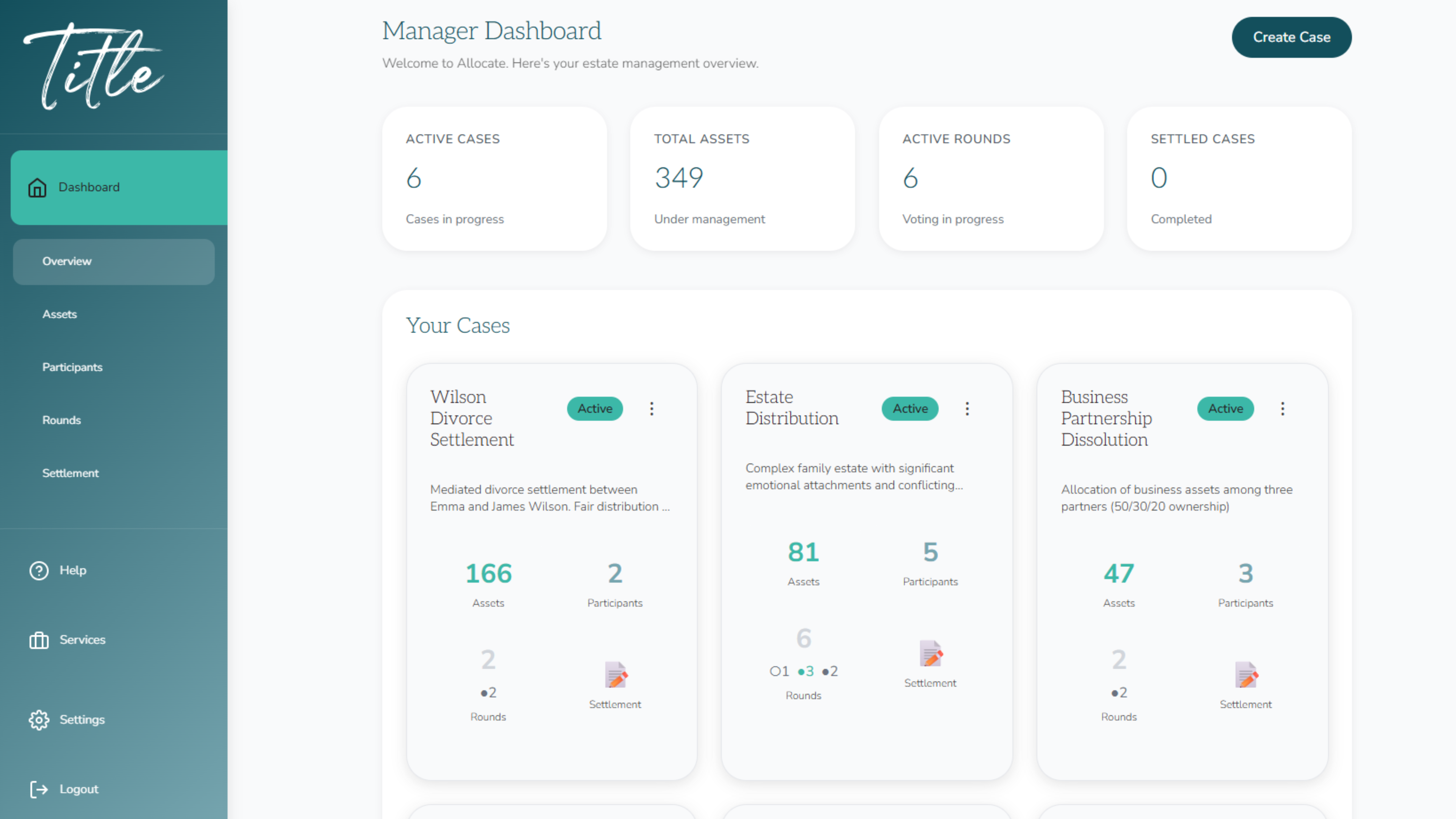 Title Allocate platform interface showing structured asset separation workflow